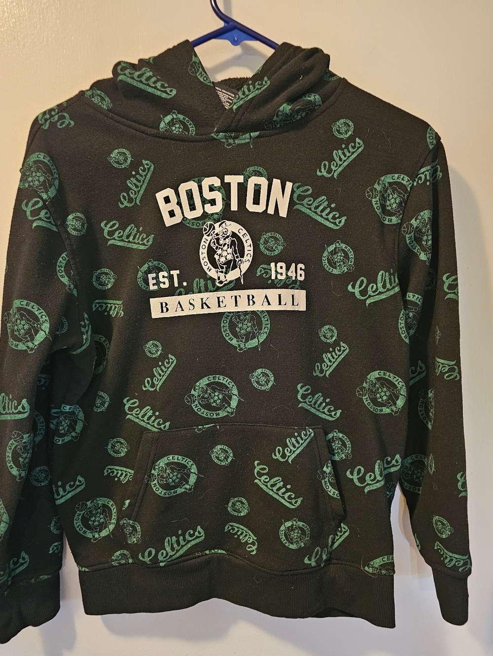 NBA Boston Celtics Youth Hoodie Black Green All Over Print L 14-16